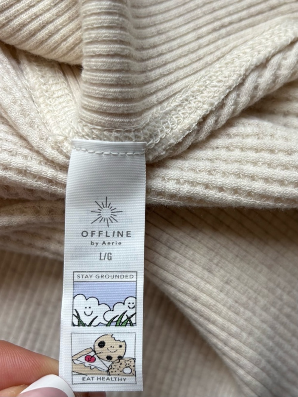 Offline by Aerie Waffle Knit Cream Oatmeal Long Sleeve Top Oversized Cozy Size L - Picture 9 of 14